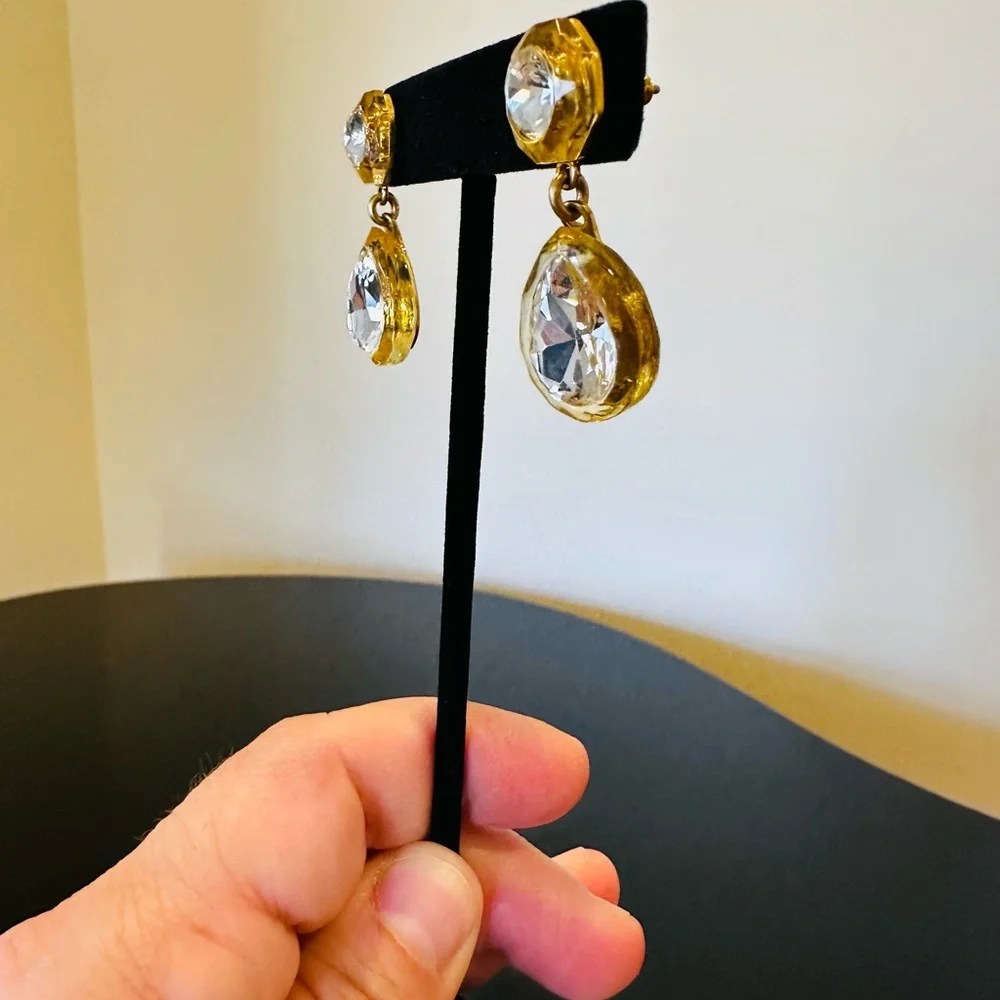 NWT Luxe Party Minimalist J. Crew Crystal Pear-shaped drop statement earrings - Picture 15 of 17